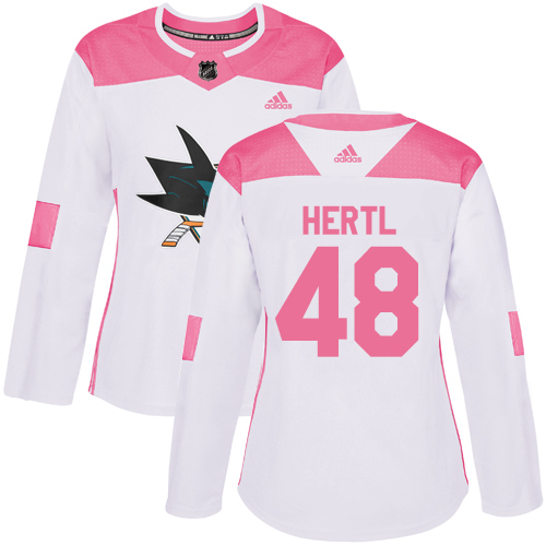 Adidas Sharks #48 Tomas Hertl White/Pink Authentic Fashion Women's Stitched NHL Jersey